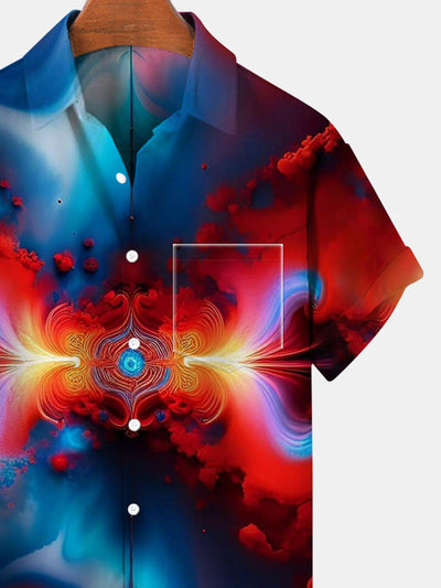 Abstract Short Sleeve Men's Shirts With Pocket