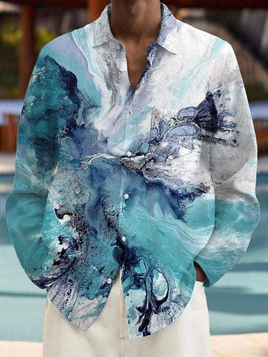 Sea Long Sleeve Men's Shirts With Pocket