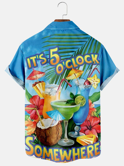 Casual Hawaiian Wine Glass Print Men's Shirts