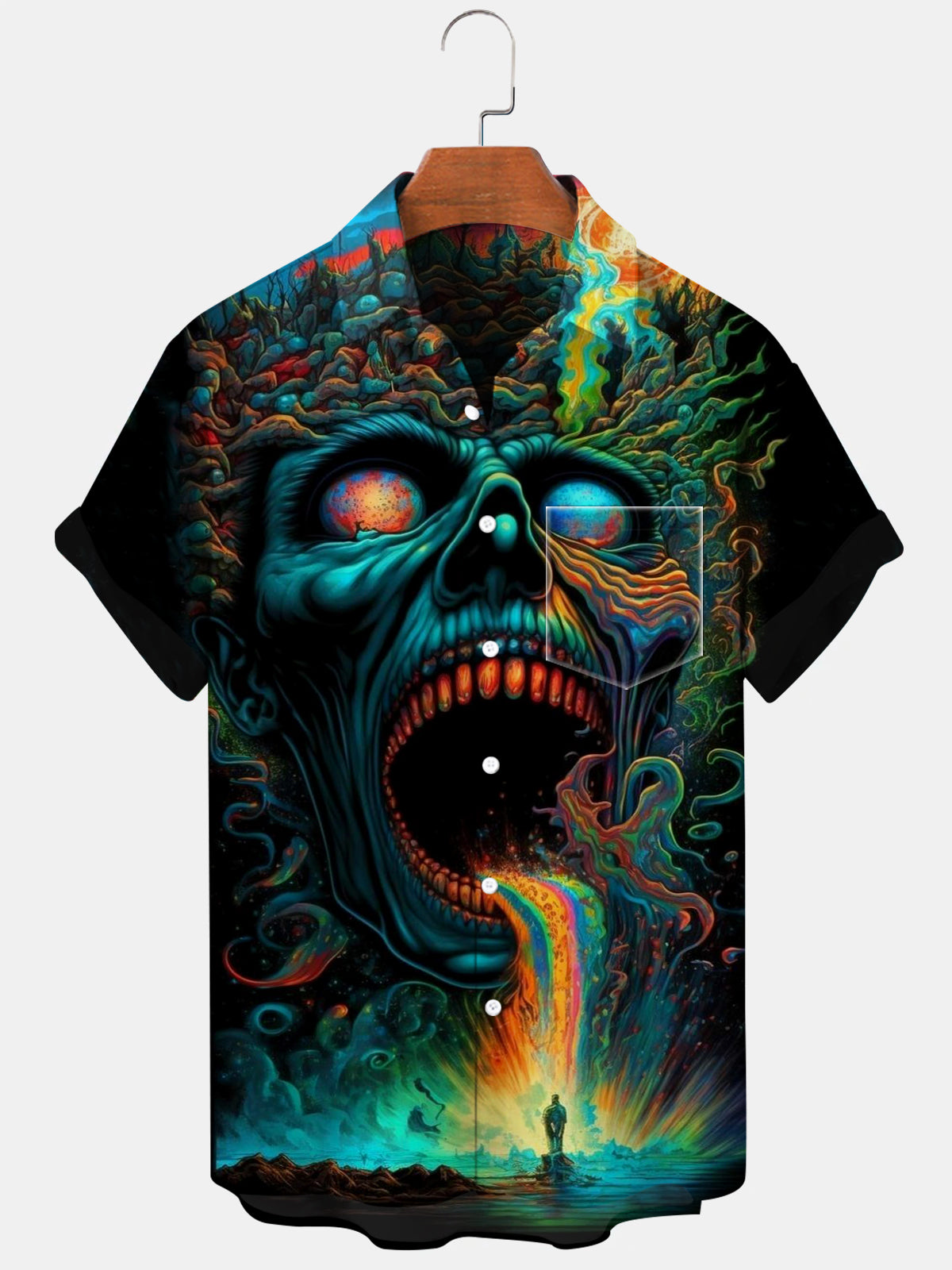 Skull Short Sleeve Men's Shirts With Pocket