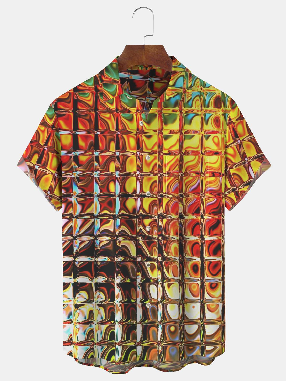 3D Gradient Hawaiian Short Sleeve Men's Shirts With Pocket