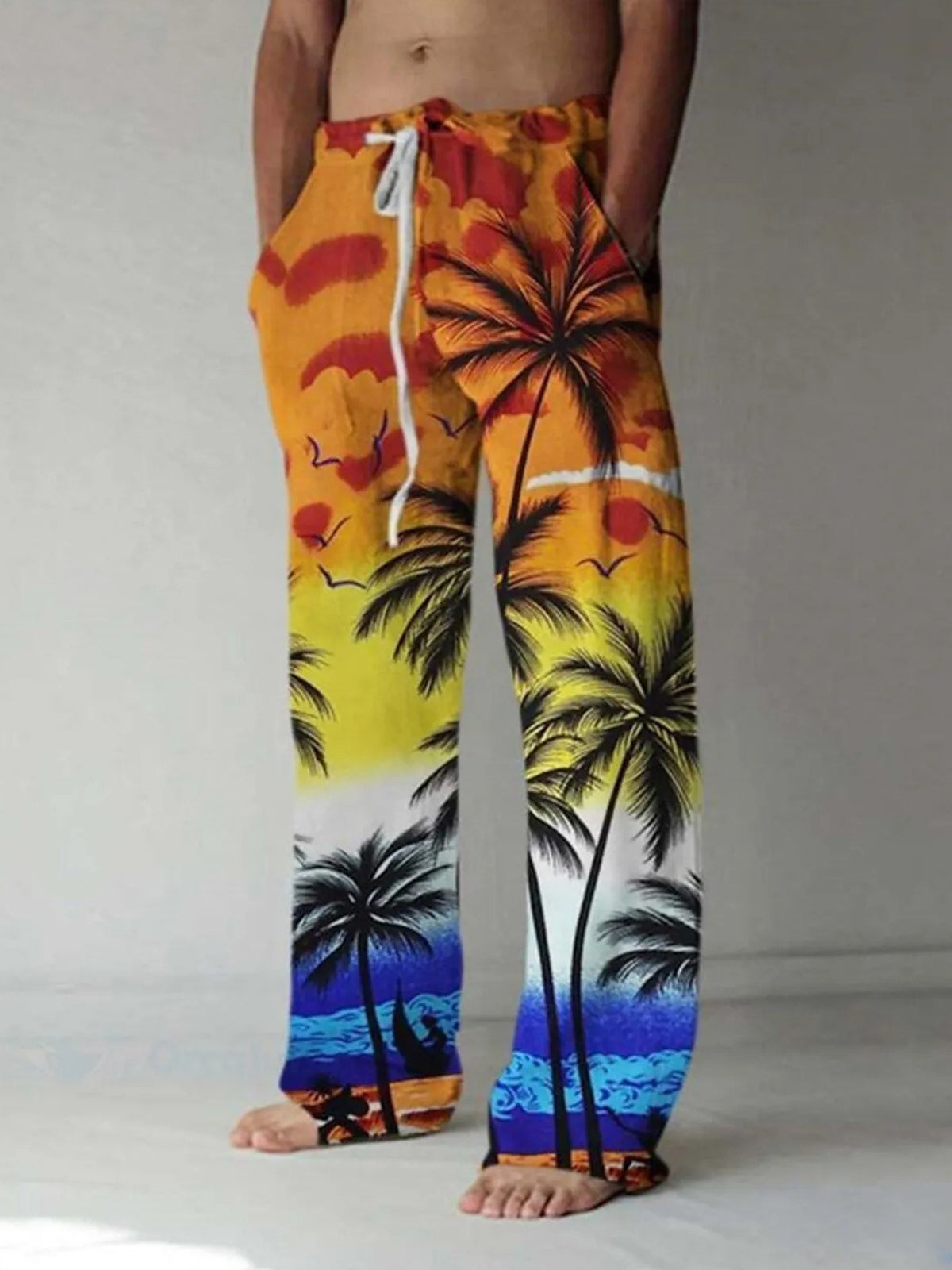 Hawaiian Coconut Tree Vacations Herren Freizeithose mit elastischer Taille