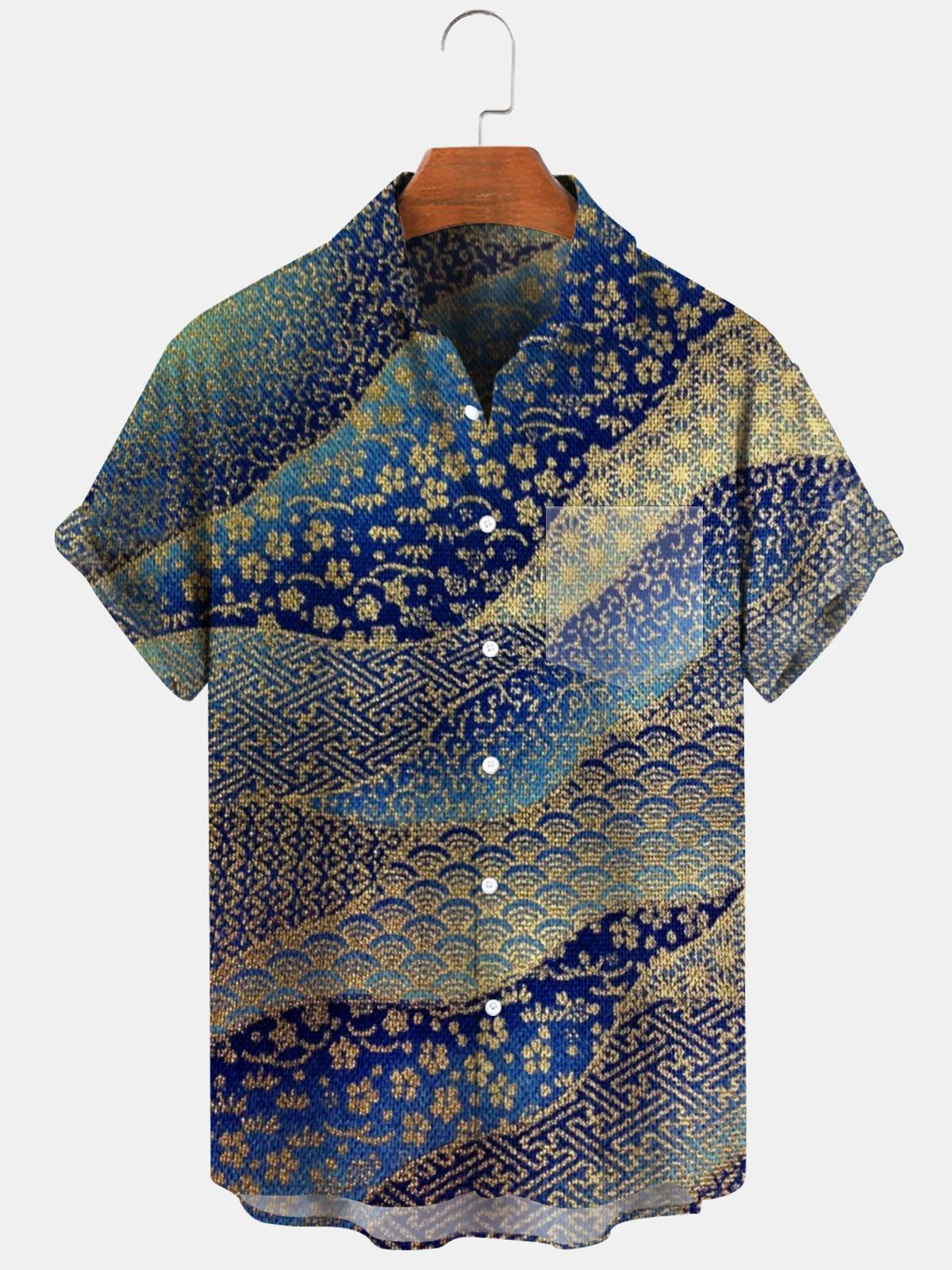 Flower Fish Scale Men's Shirts With Pocket