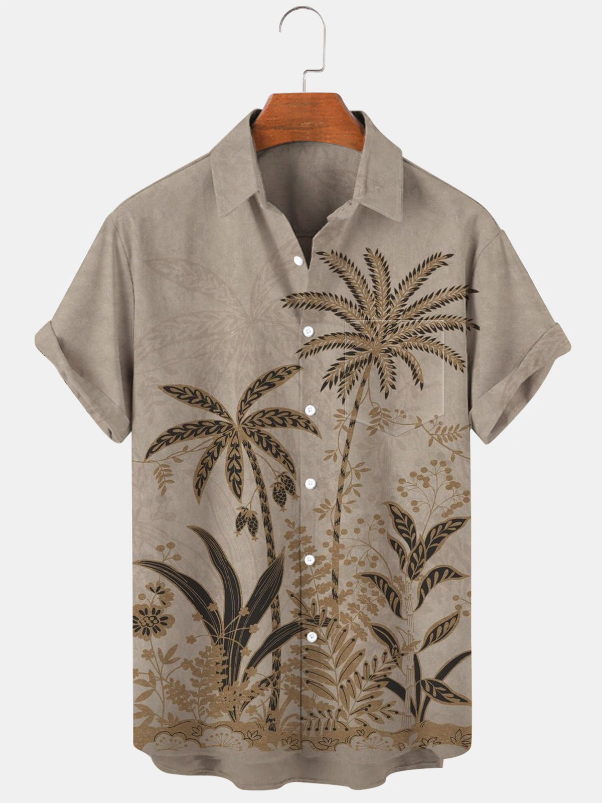 Hawaiian Coconut Tree Short Sleeve Men's Shirts With Pocket