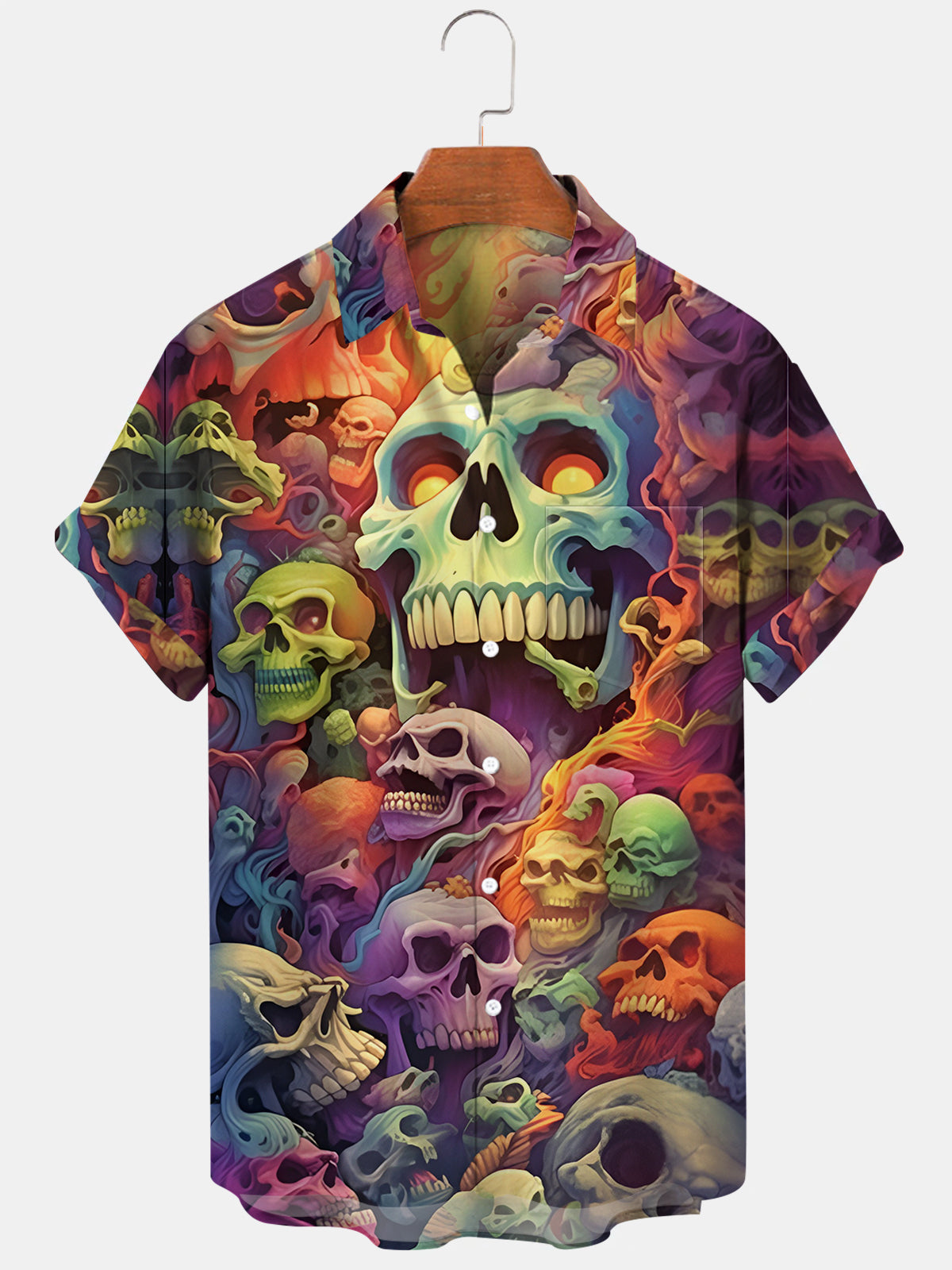 Skull Print Short Sleeve Men's Shirts With Pocket