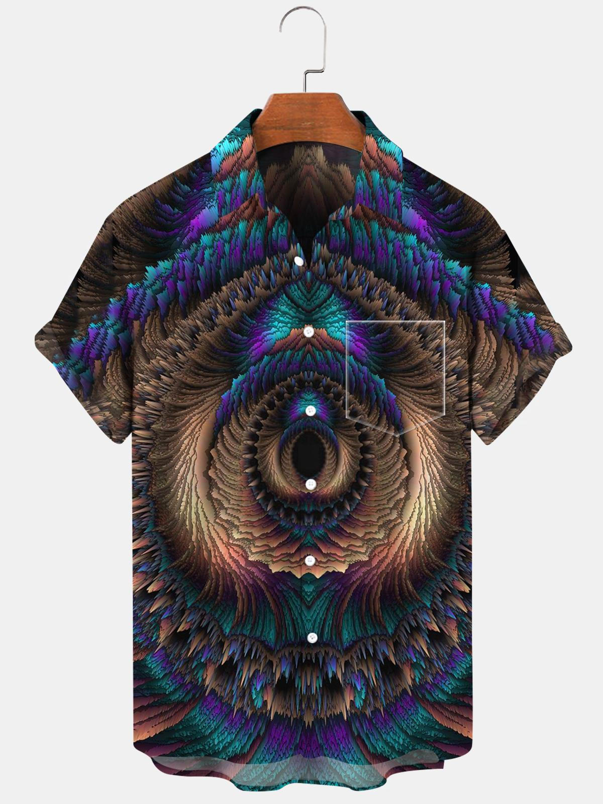 Abstract Short Sleeve Men's Shirts With Pocket