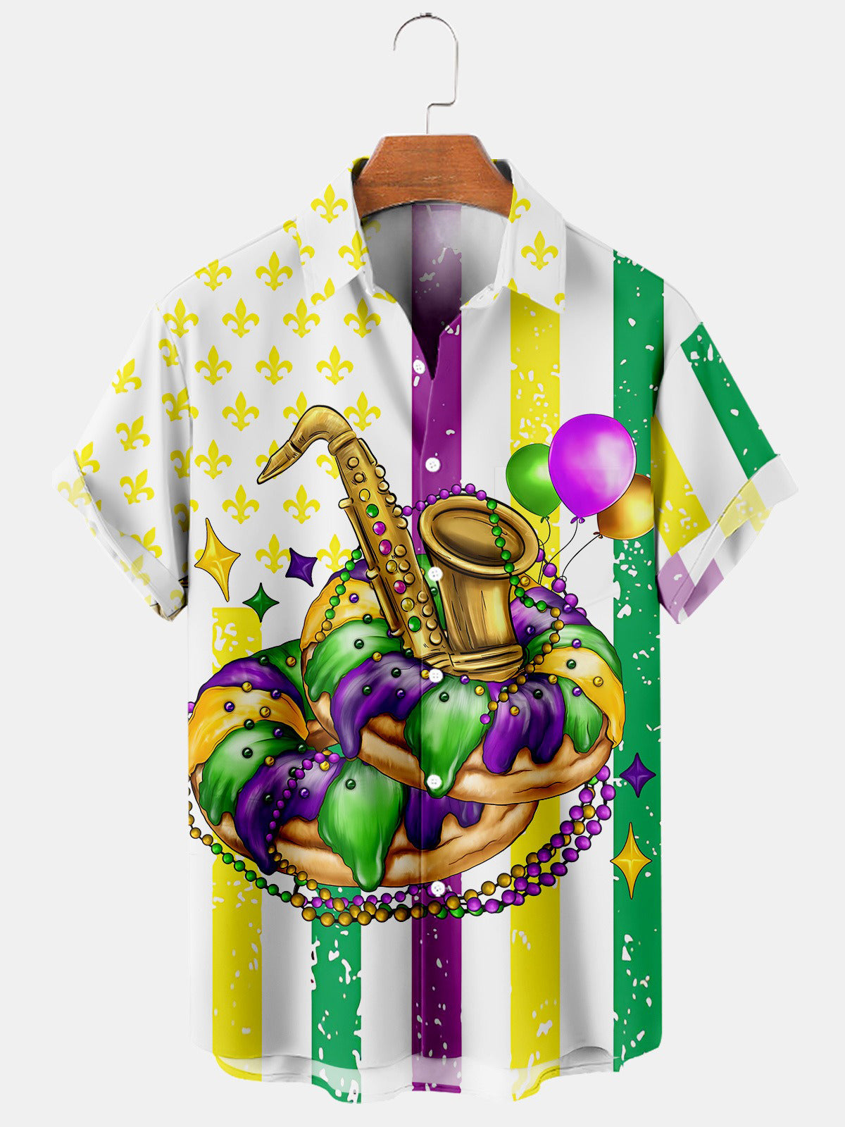 Mardi Gras Saxophone Flag Short Sleeve Men's Shirts With Pocket