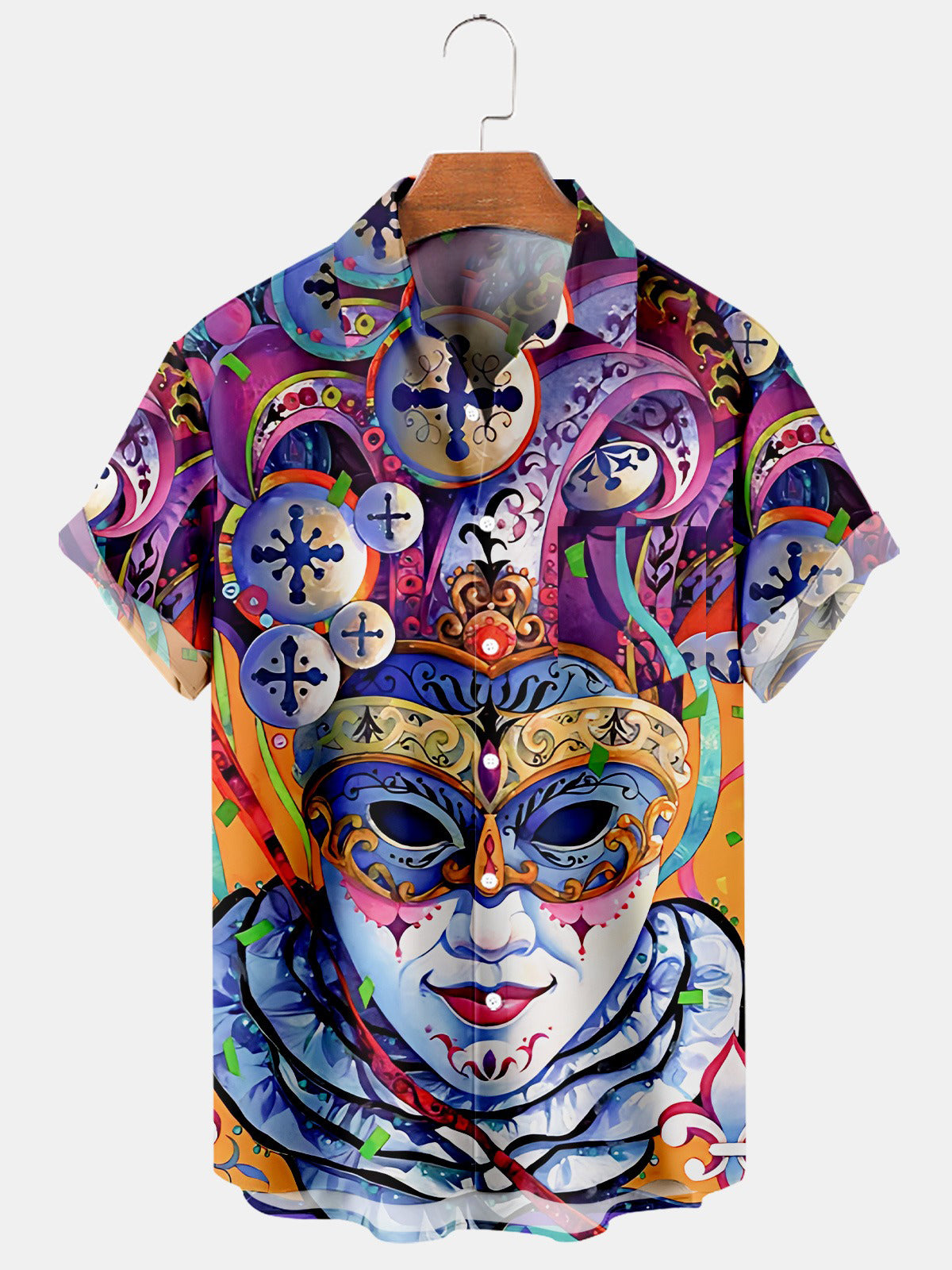 Carnival Mask Clown Print Casual Short Sleeve Men's Shirts With Pocket