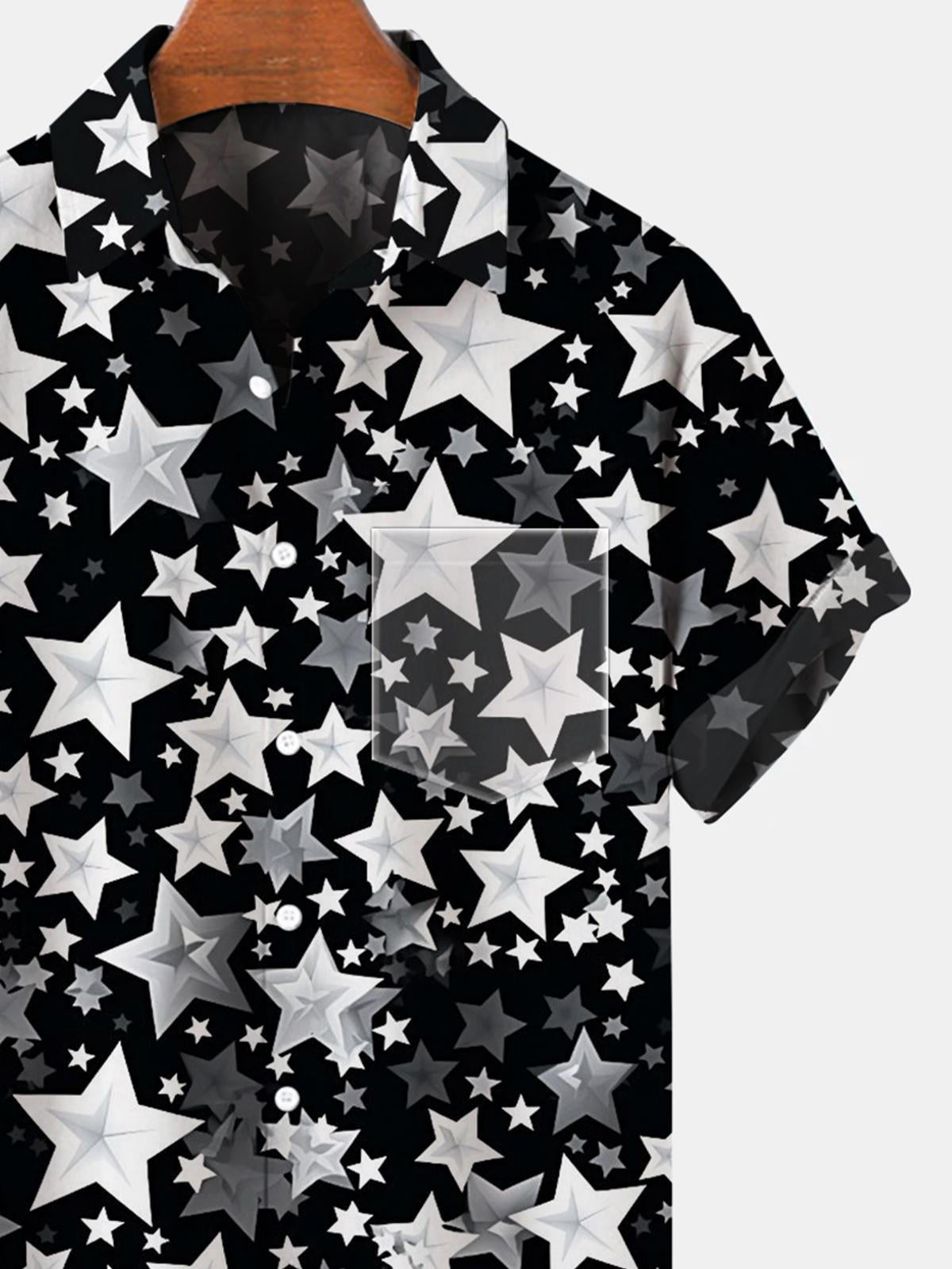 Christmas Star Short Sleeve Men's Shirts With Pocket