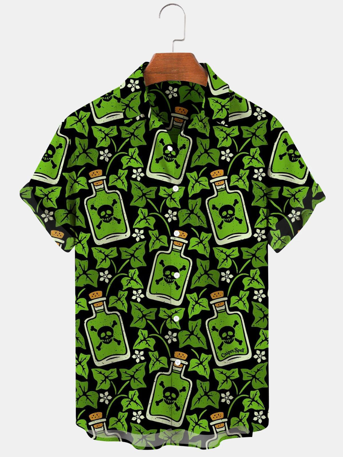 Skull Short Sleeve Men's Shirts With Pocket