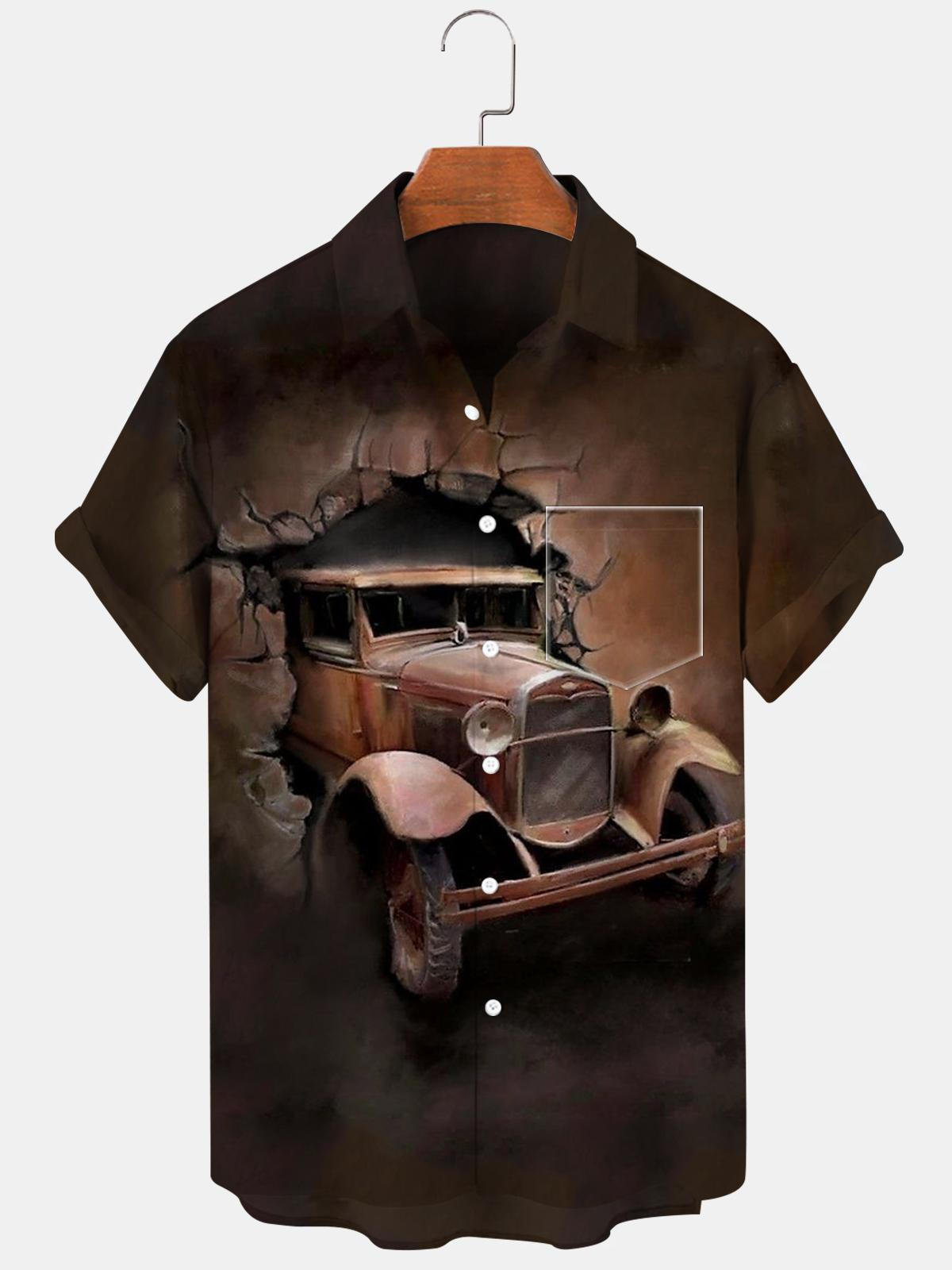 Car Short Sleeve Men's Shirts With Pocket