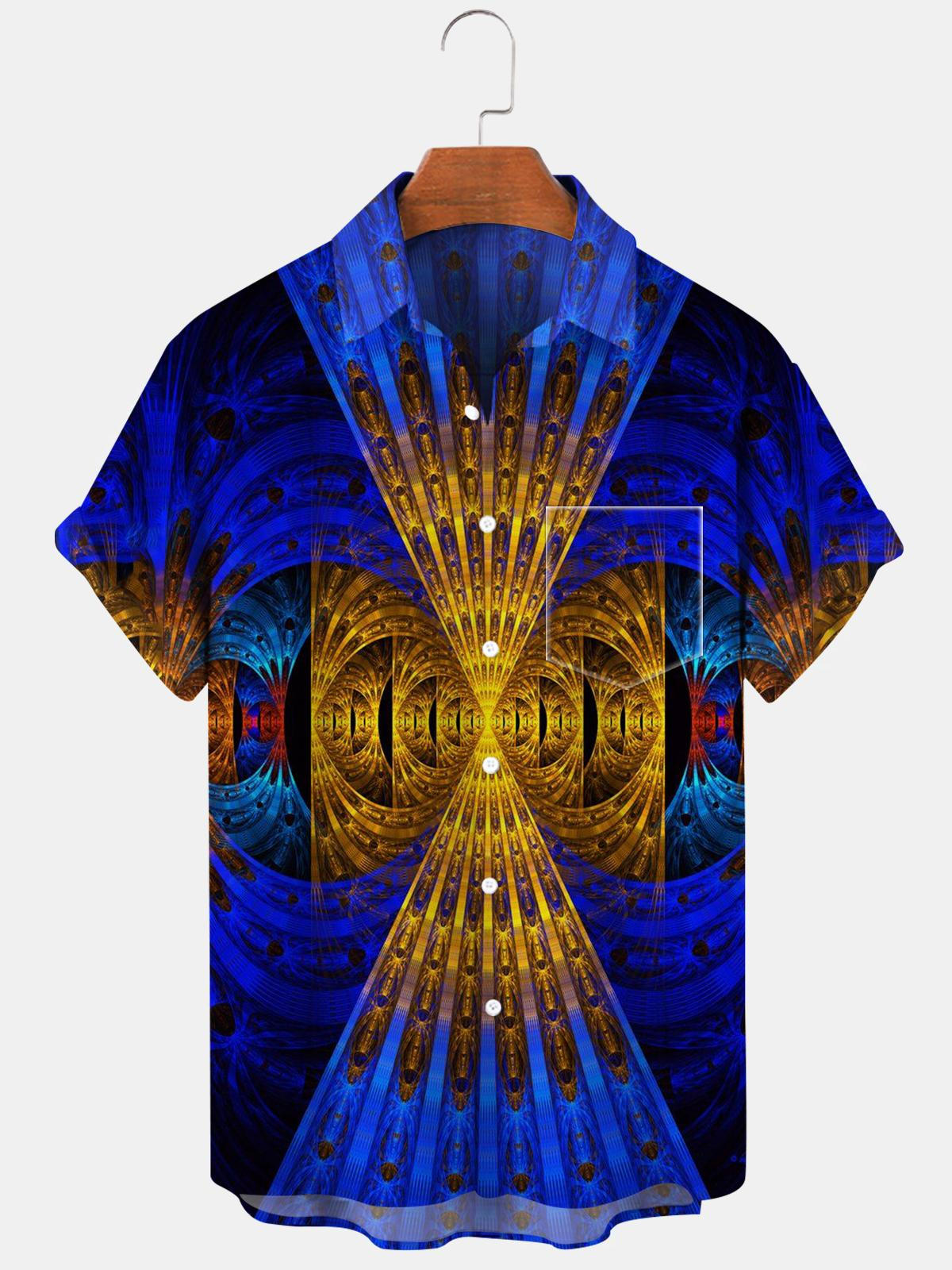 Abstract Short Sleeve Men's Shirts With Pocket