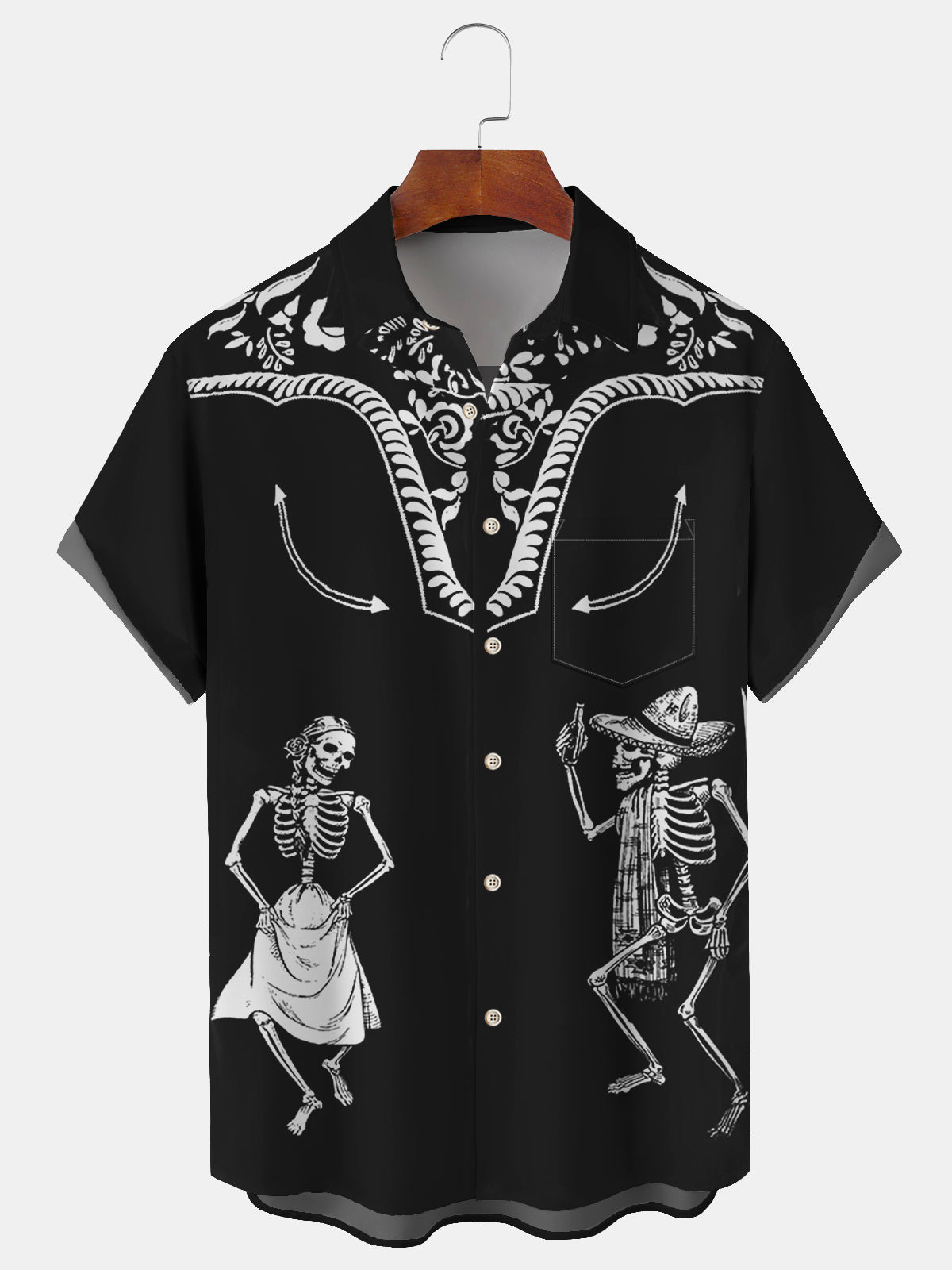 Retro Western Skull Art Short Sleeve Men's Shirts With Pocket