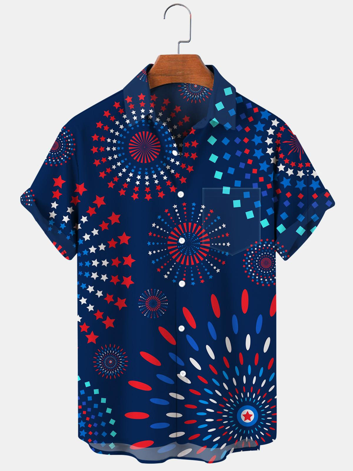 Firework Star Men's Shirts With Pocket