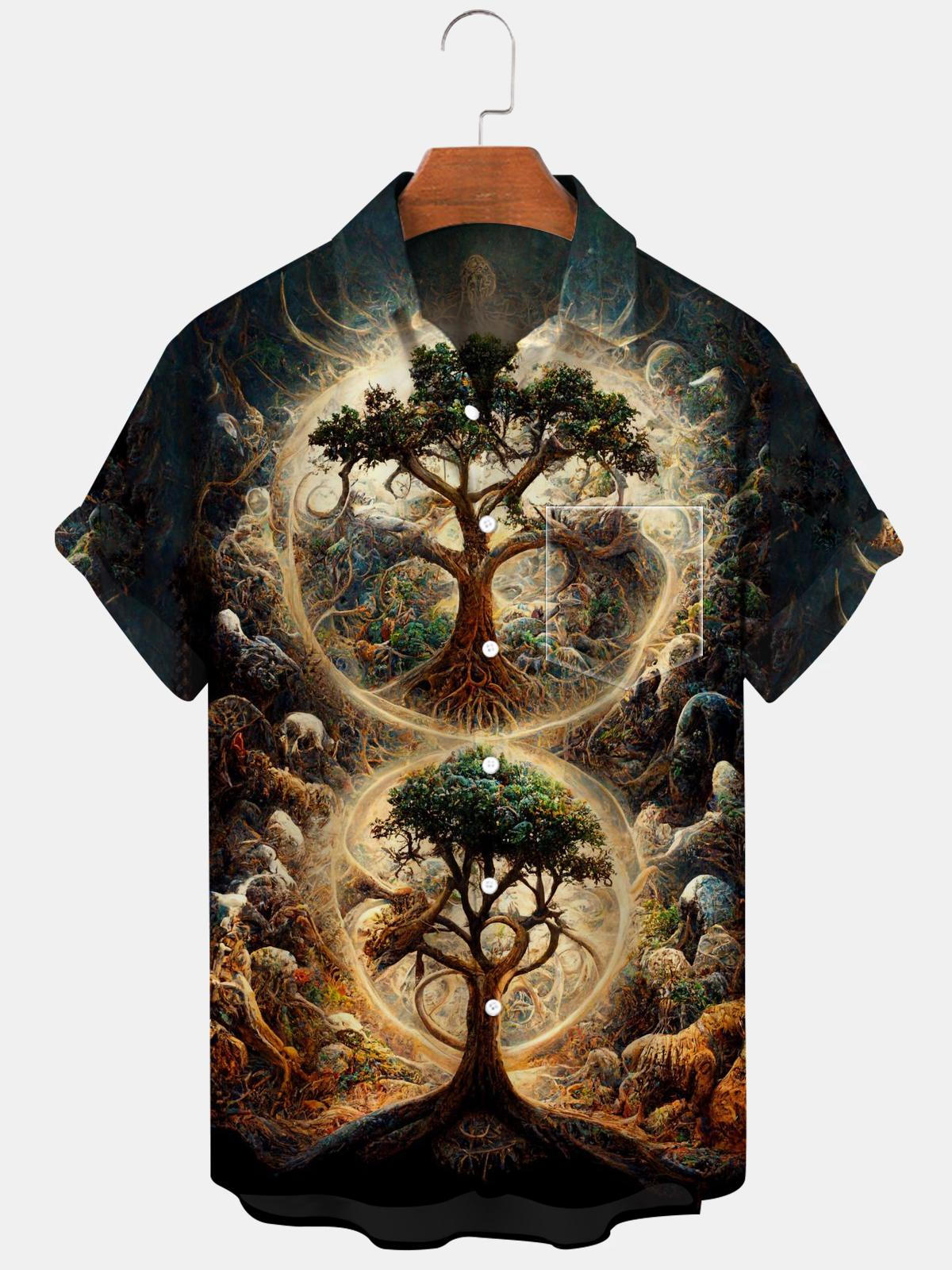 Tree Short Sleeve Men's Shirts With Pocket