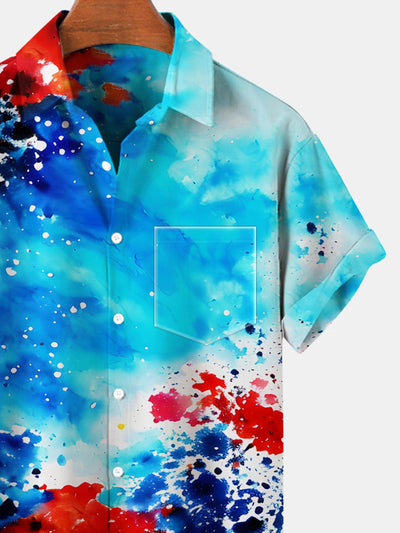 Abstract Tie Dye Short Sleeve Men's Shirts With Pocket