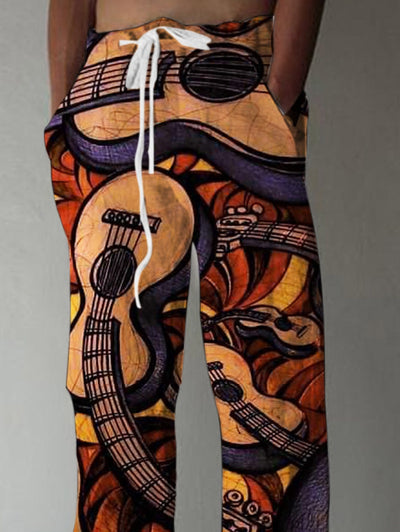 Guitar Print Men's Casual Elastic Waist Pants