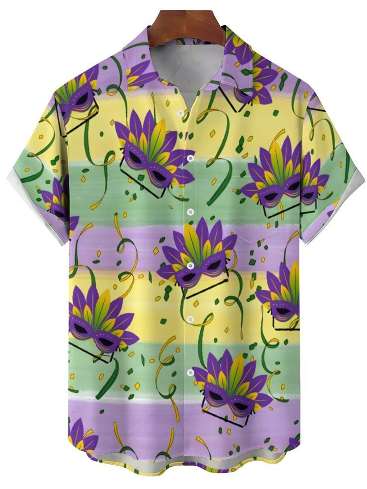 Mardi Gras Mask Casual Short Sleeve Men's Shirts With Pocket