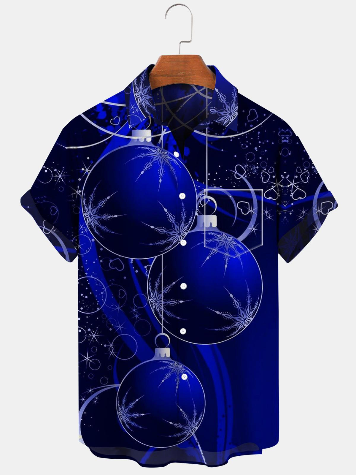 Christmas Ball Short Sleeve Men's Shirts With Pocket