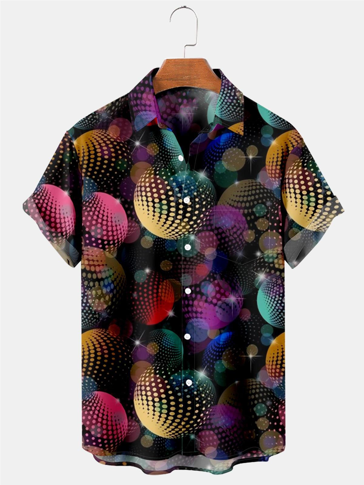 70er Retro Disco Print Herrenhemden mit Tasche