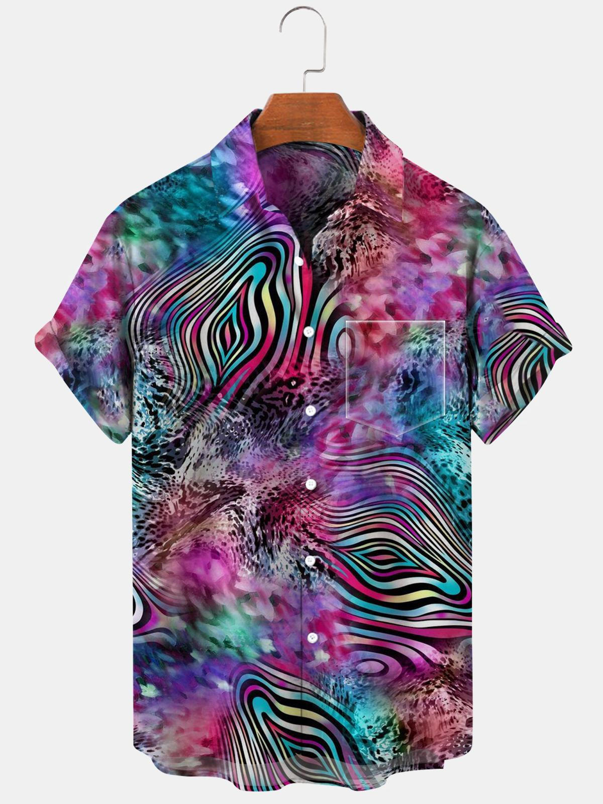 Abstract Short Sleeve Men's Shirts With Pocket