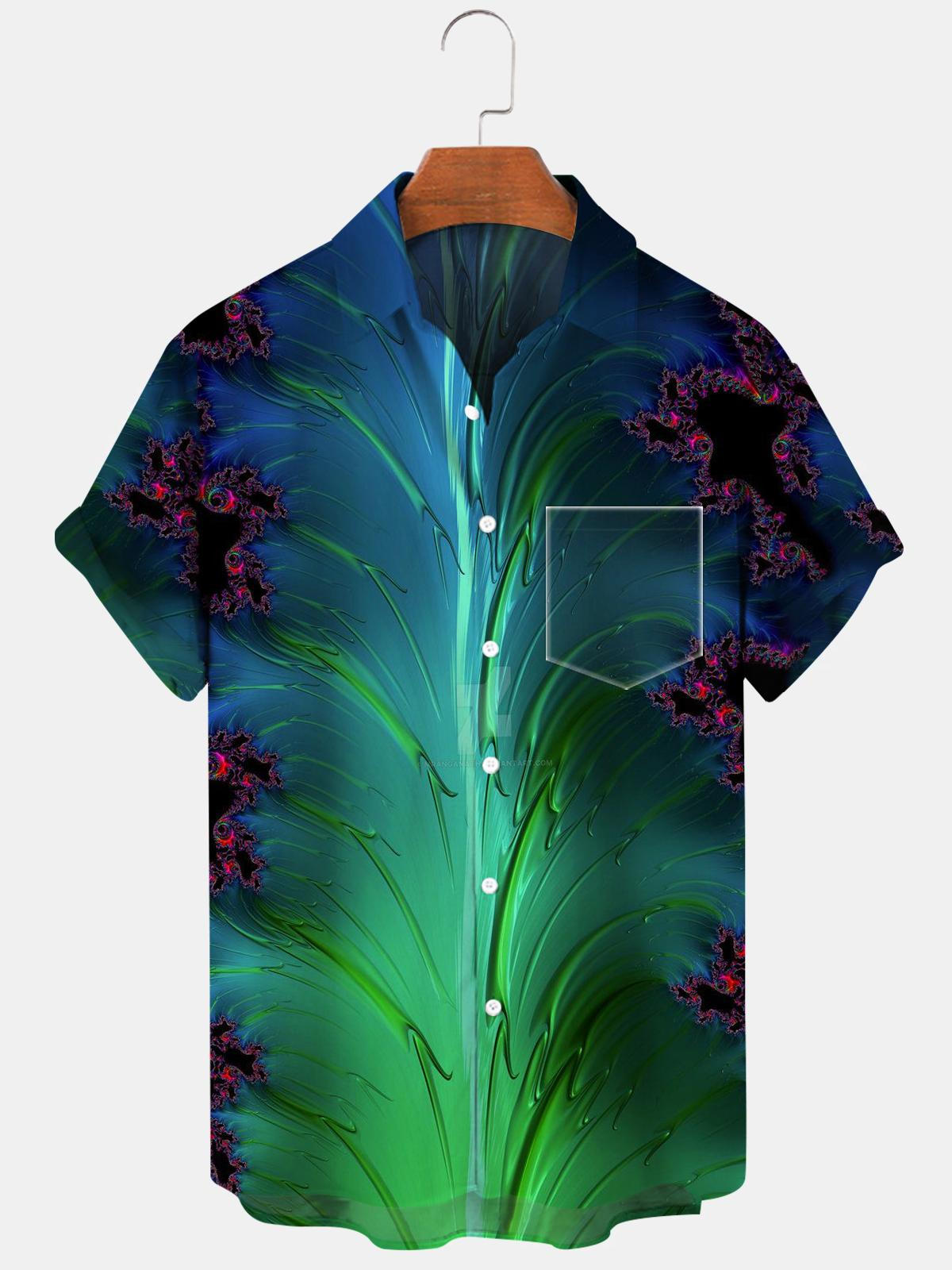 Leaf Short Sleeve Men's Shirts With Pocket