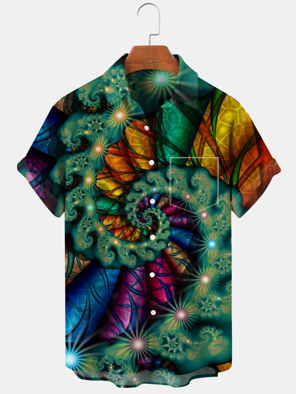 Abstract Short Sleeve Men's Shirts With Pocket