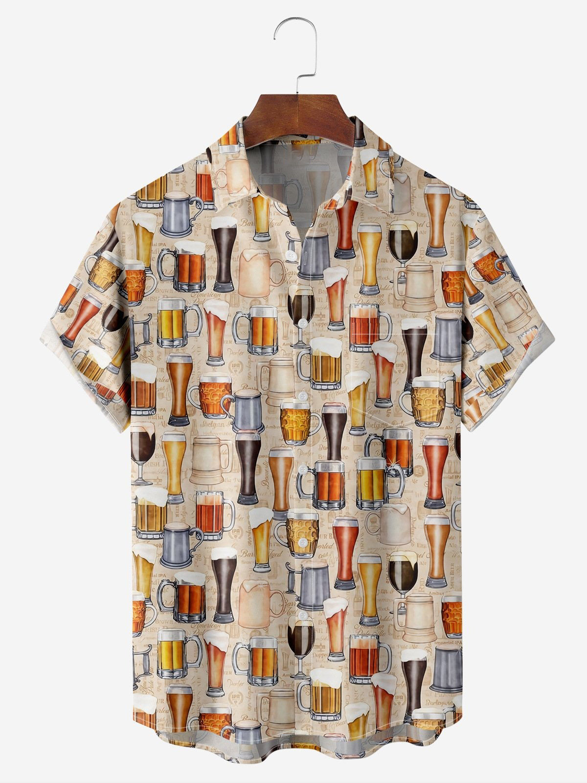 Beer Full Width Printing Casual Short Sleeve Men's Shirts With Pocket