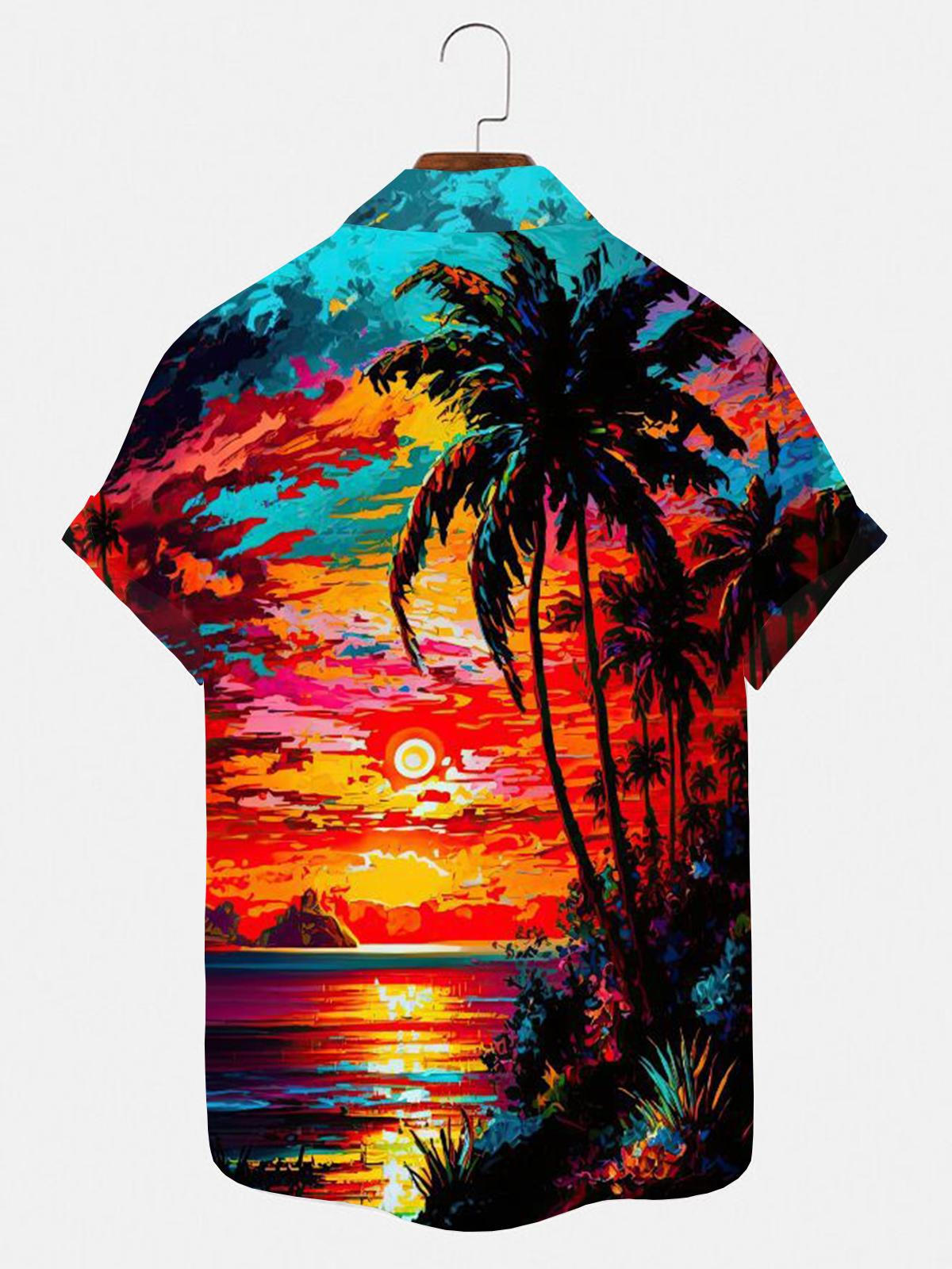 Hawaiian Sunset Coconut Palm Herrenhemden mit Tasche