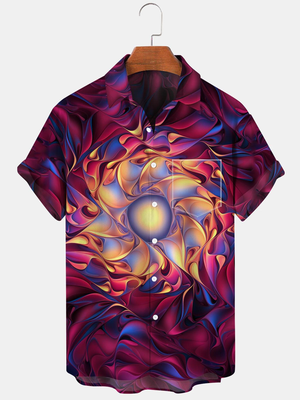 Abstract Short Sleeve Men's Shirts With Pocket