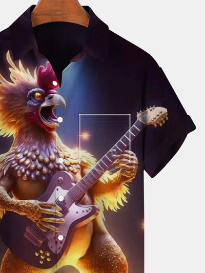 Chicken Guitar Band Short Sleeve Men's Shirts With Pocket