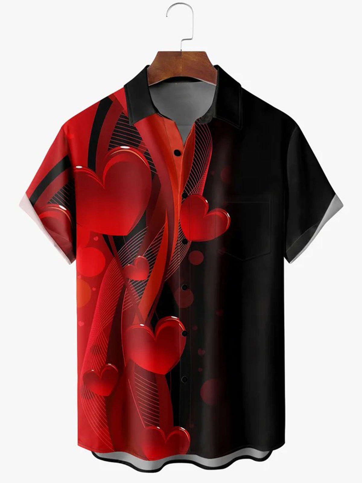 Valentine's Day Heart Print Short Sleeve Men's Shirts With Pocket