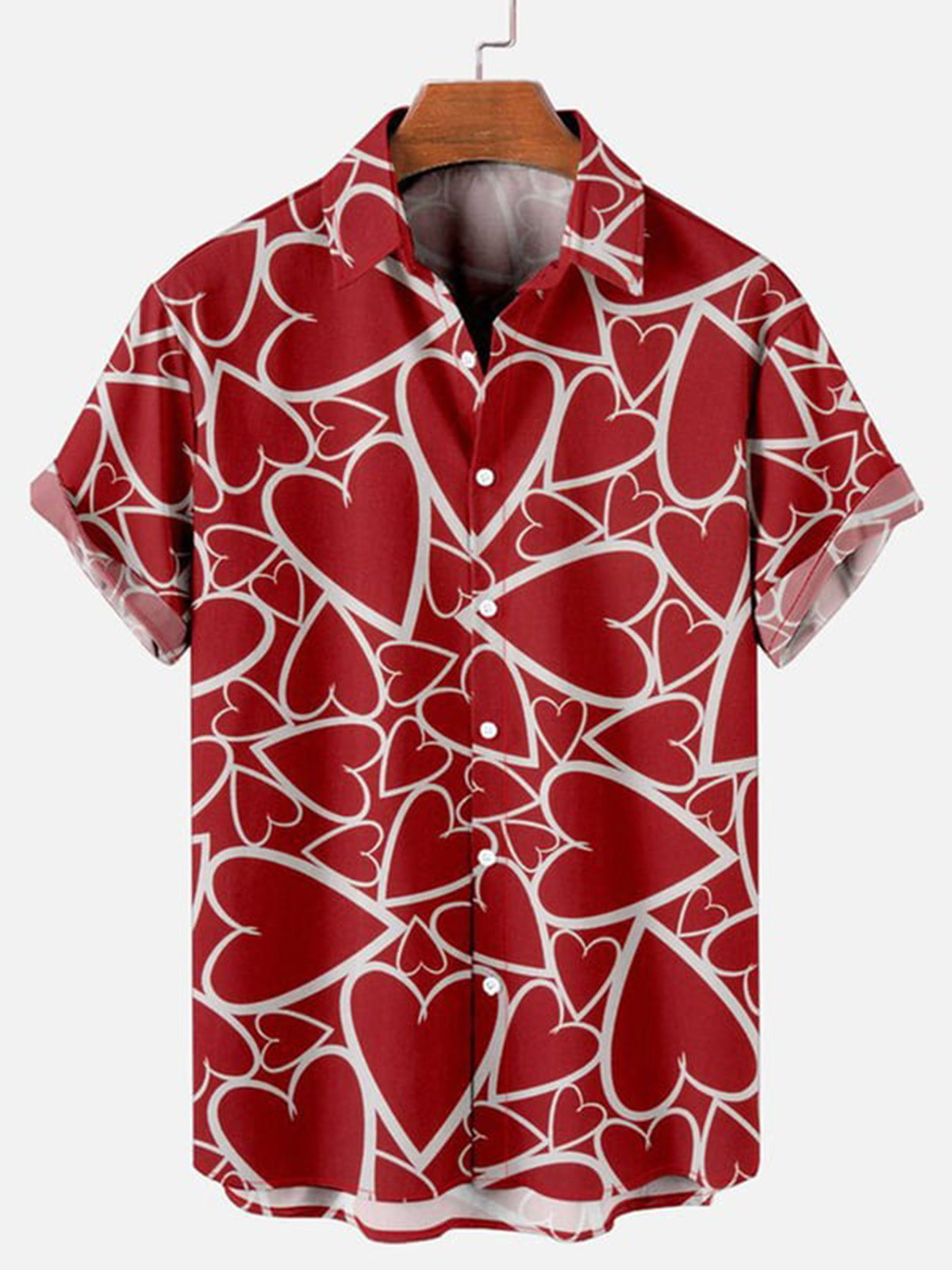 Valentine's Day Full Width Printing Short Sleeve Men's Shirts With Pocket