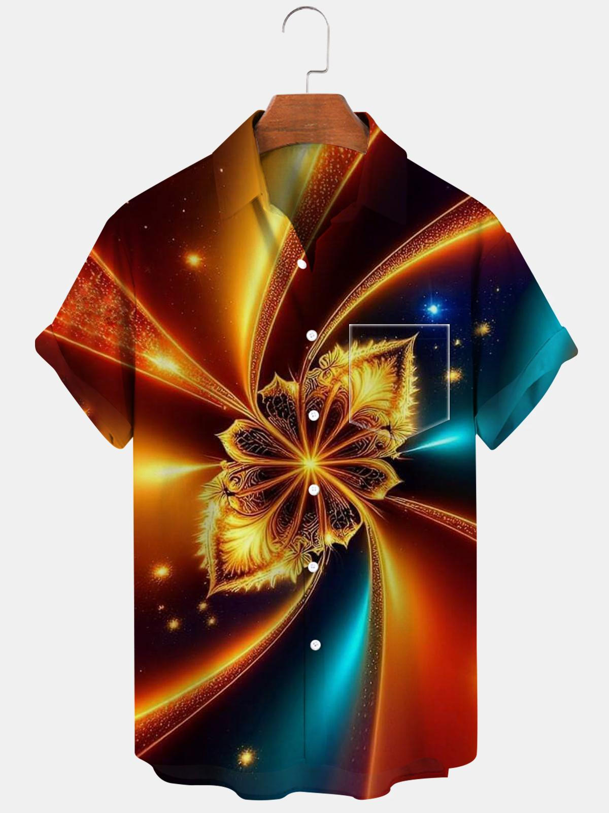 Abstract Short Sleeve Men's Shirts With Pocket