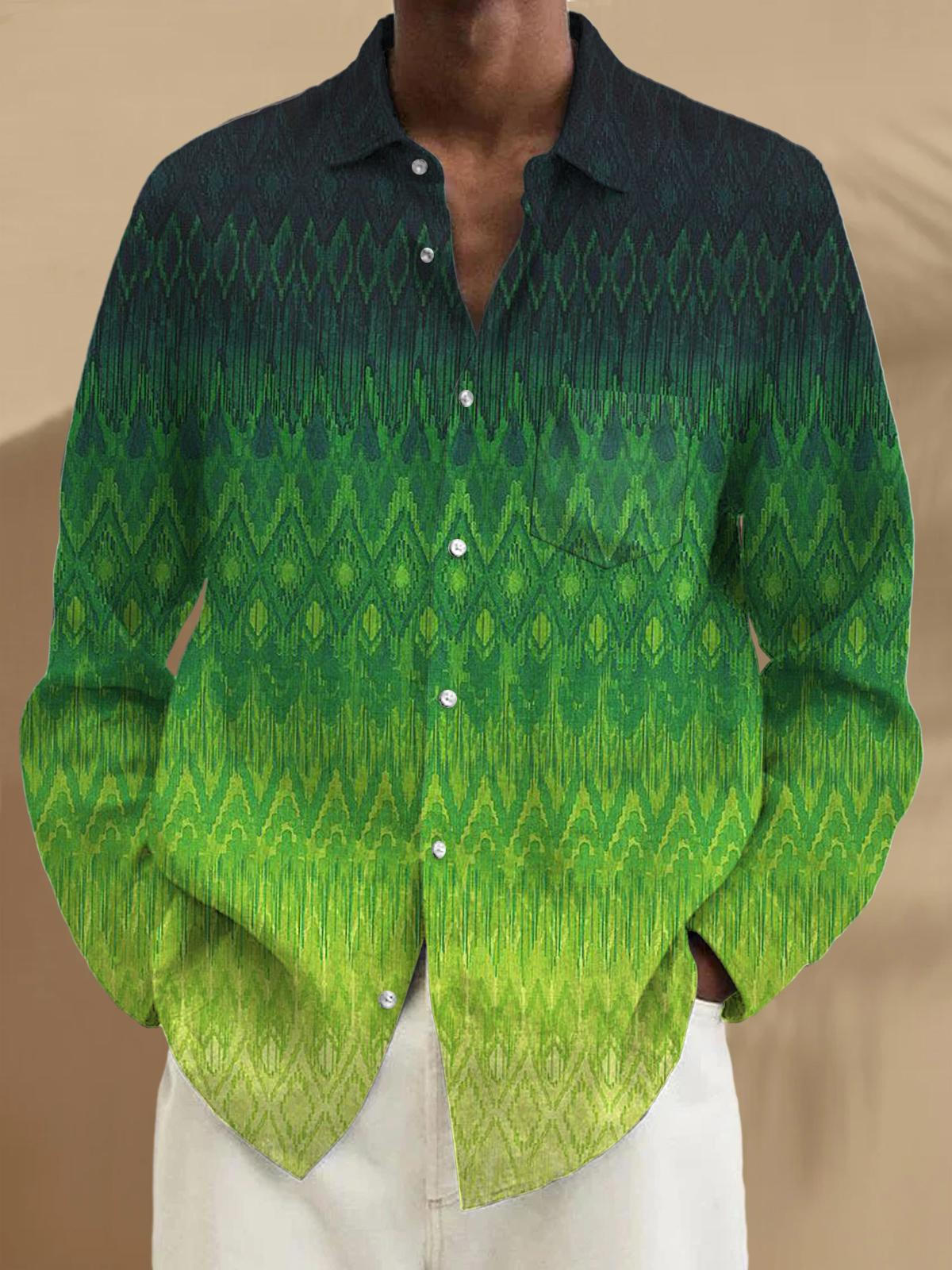 Geometric Print Long Sleeve Men's Shirts With Pocket