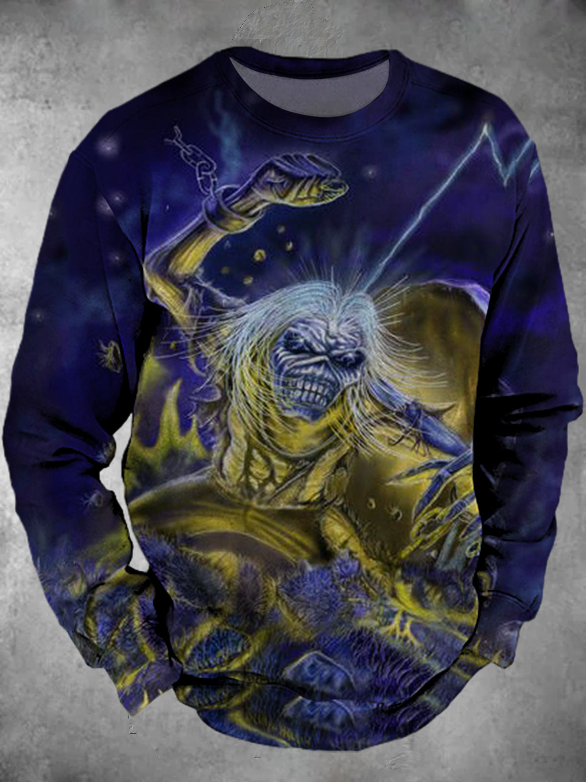 Skull Print Round Neck Long Sleeve Men's Top