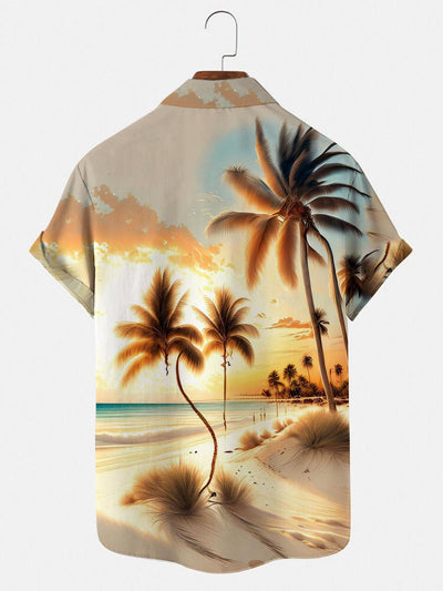 Hawaiian Sunset Coconut Palm Herrenhemden mit Tasche