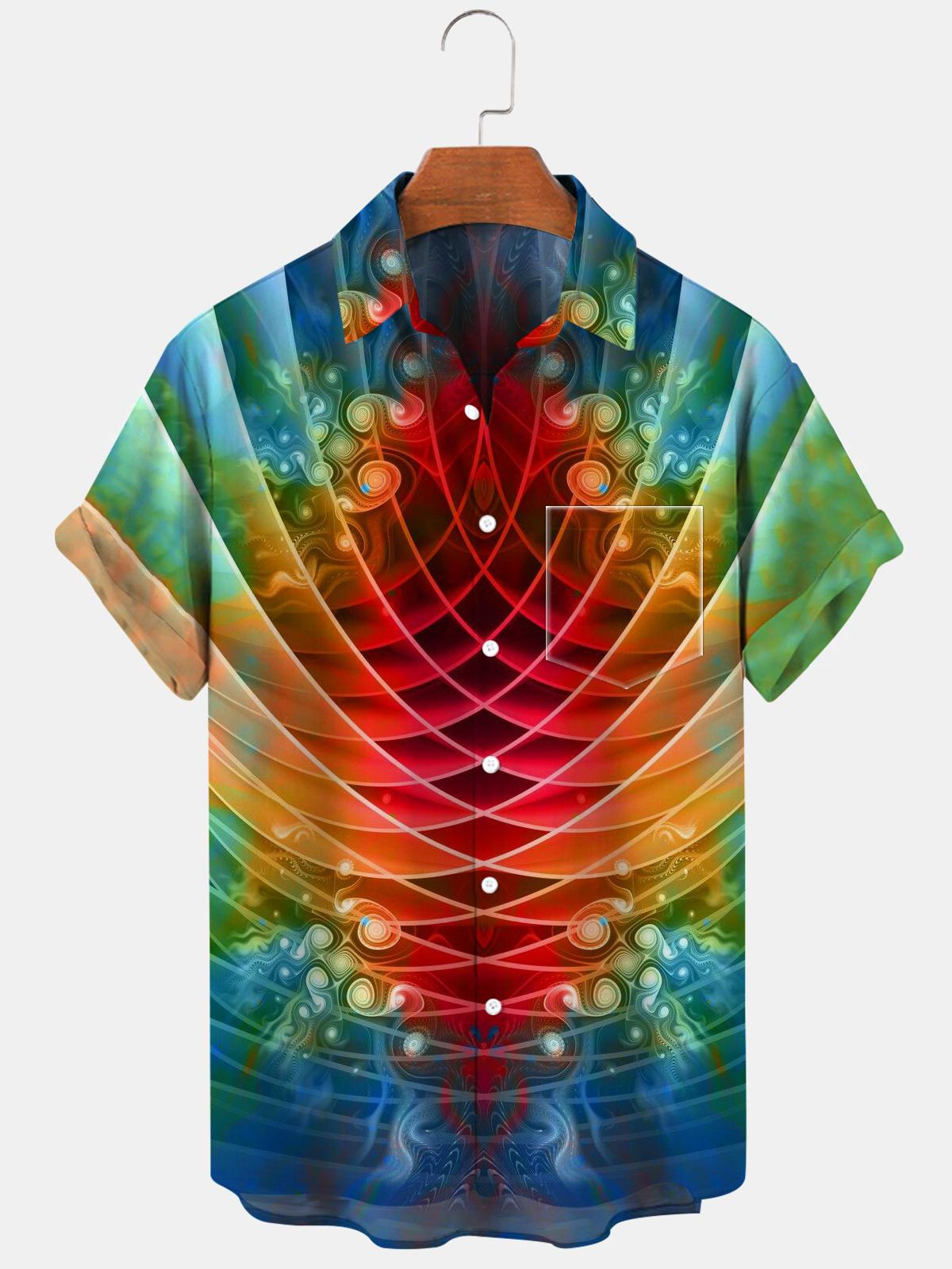 Abstract Short Sleeve Men's Shirts With Pocket