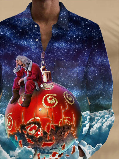 Santa Claus Long Sleeve Men's Shirts With Pocket