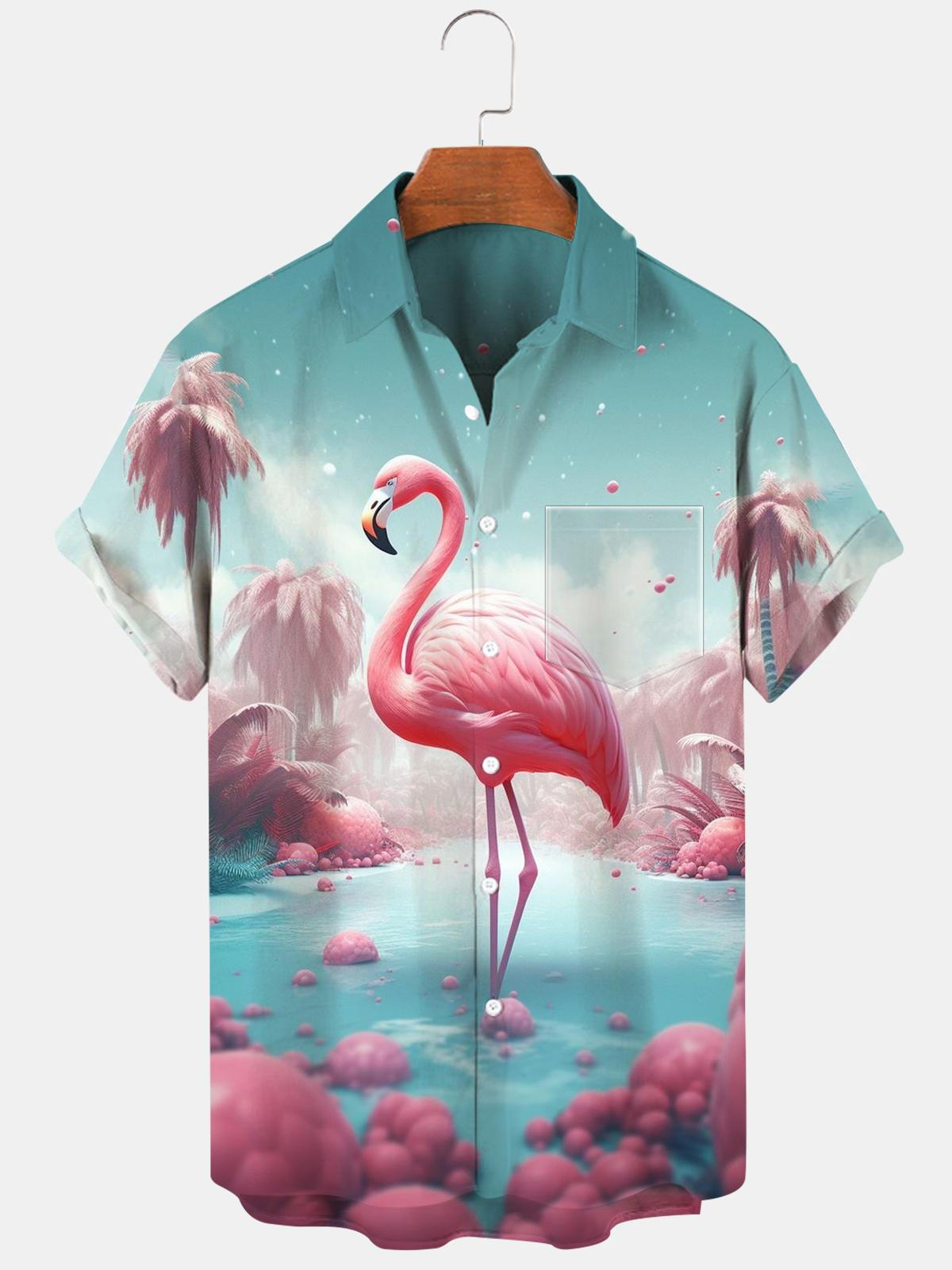 Flamingo Short Sleeve Men's Shirts With Pocket