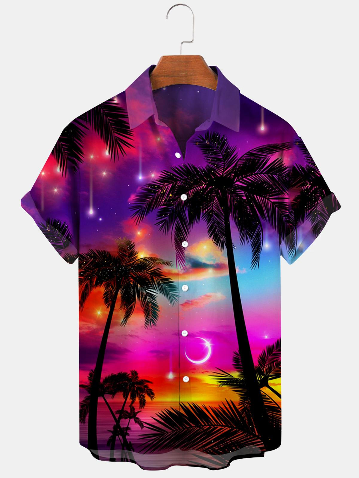 Hawaiian Coconut Tree Beach Meteor Moon Sunset Men's Shirts