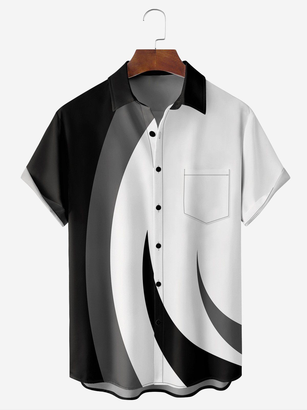 Geometric Contrast Short Sleeve Men's Shirts With Pocket