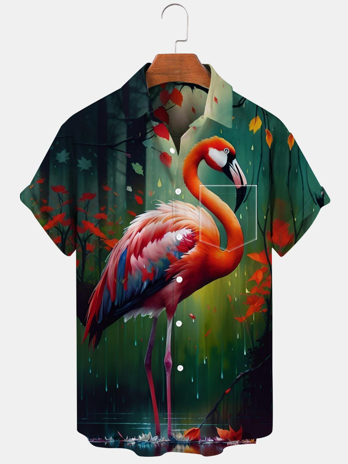 Bird Short Sleeve Men's Shirts With Pocket