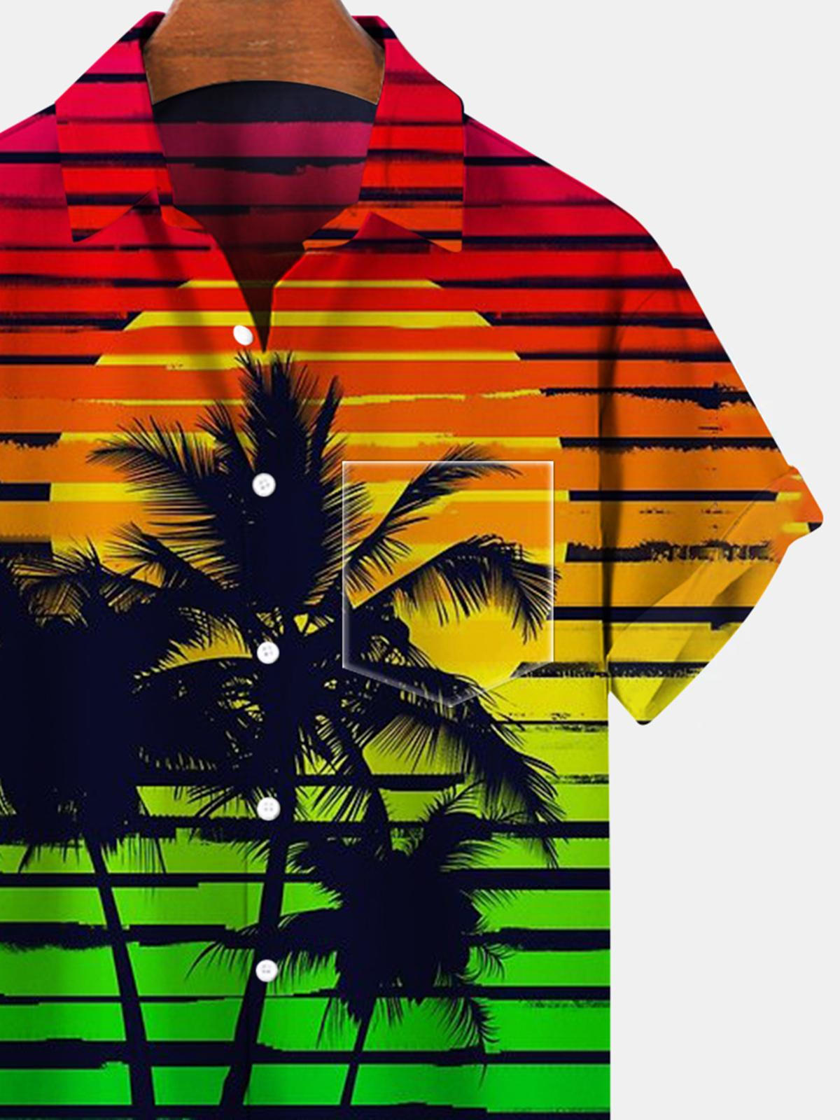 Coconut Palm Sunset Kurzarm Herrenhemden mit Tasche