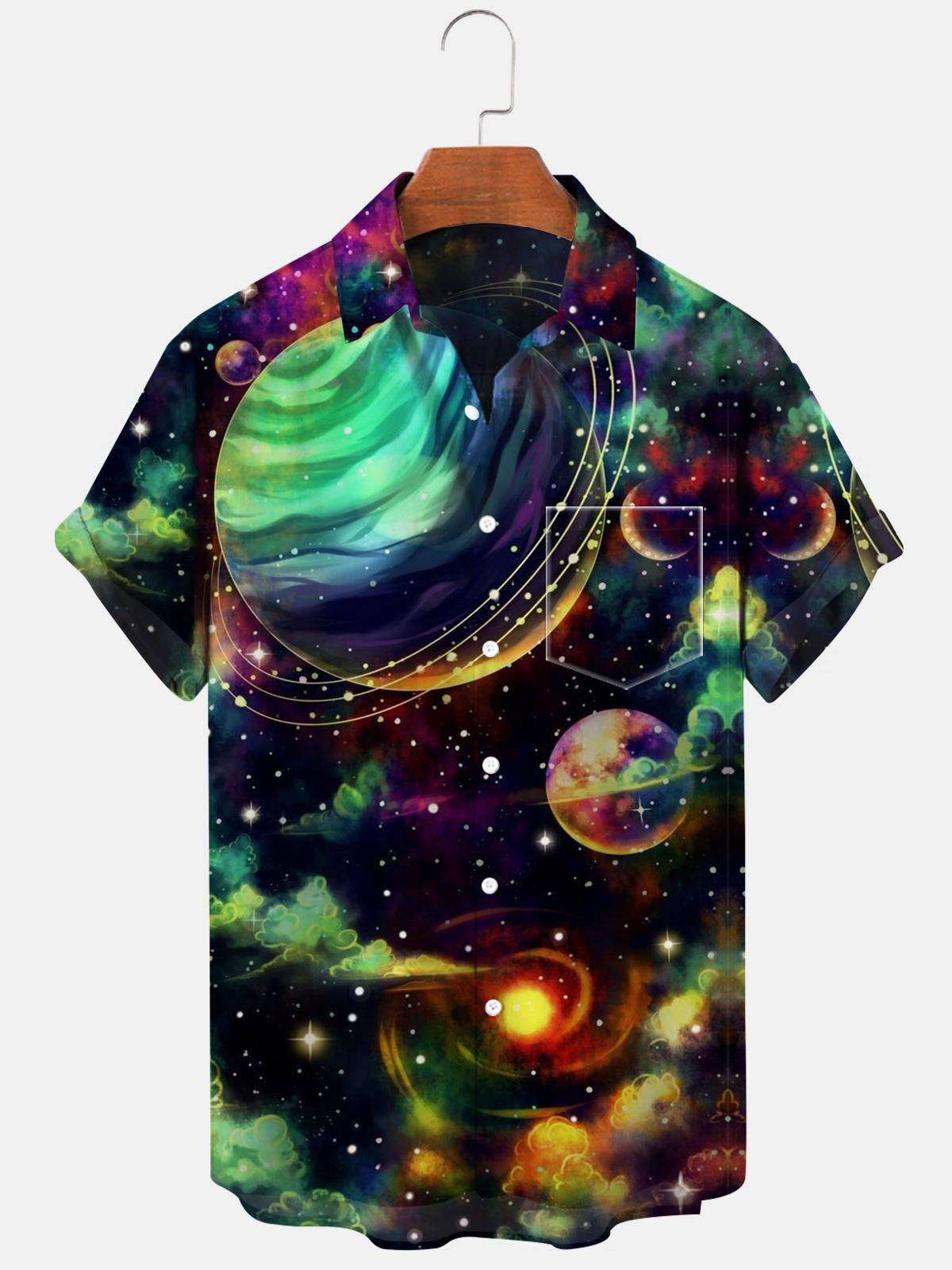 Universe Short Sleeve Men's Shirts With Pocket