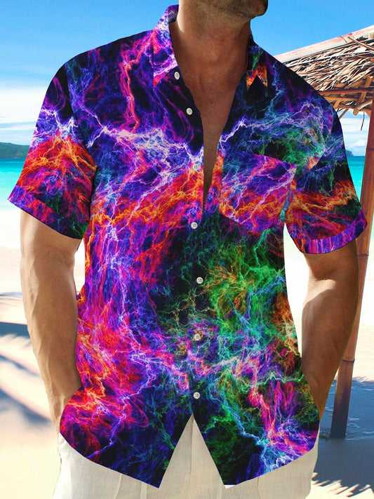 Kurzarm-Herrenhemden mit Blitz-Gradient-Kunstdruck und Tasche