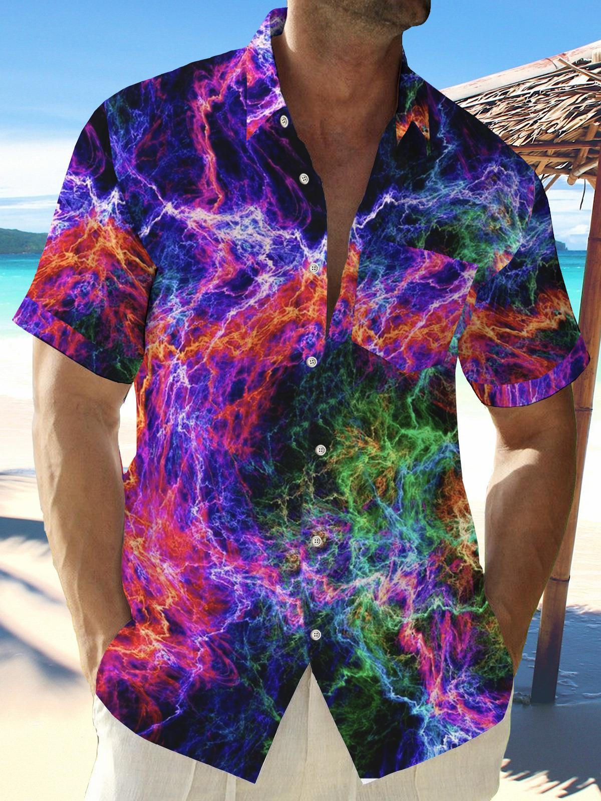 Lightning Gradient Art Print Short Sleeve Men's Shirts With Pocket