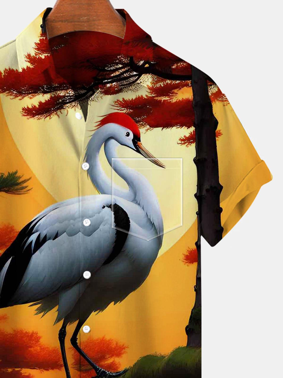 Bird Short Sleeve Men's Shirts With Pocket