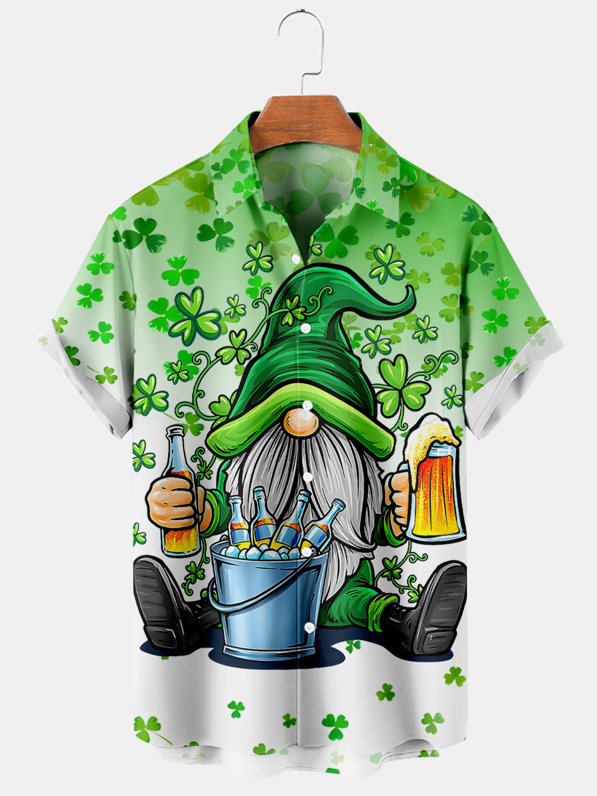 St. Patrick's Day Gnome Kurzarm Herrenhemden mit Tasche