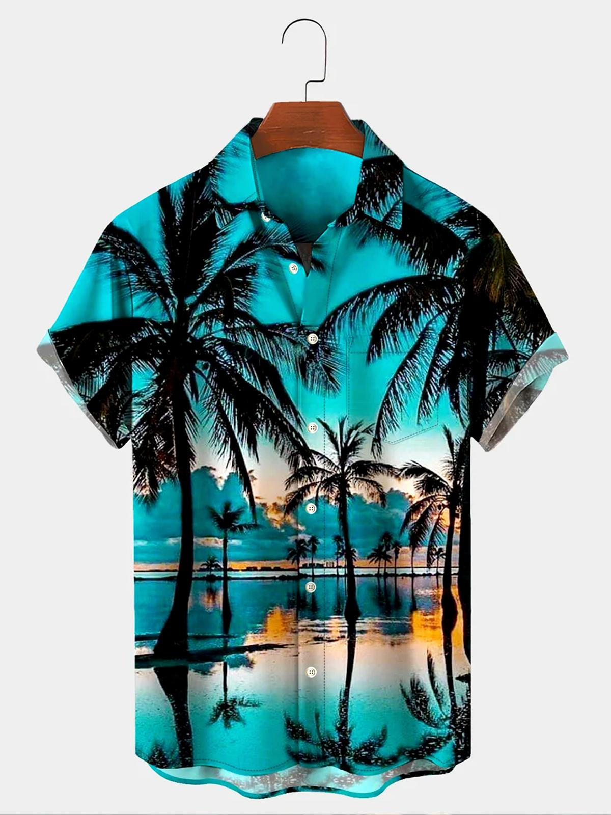 Hawaiian Coconut Tree Beach Herrenhemden mit Tasche